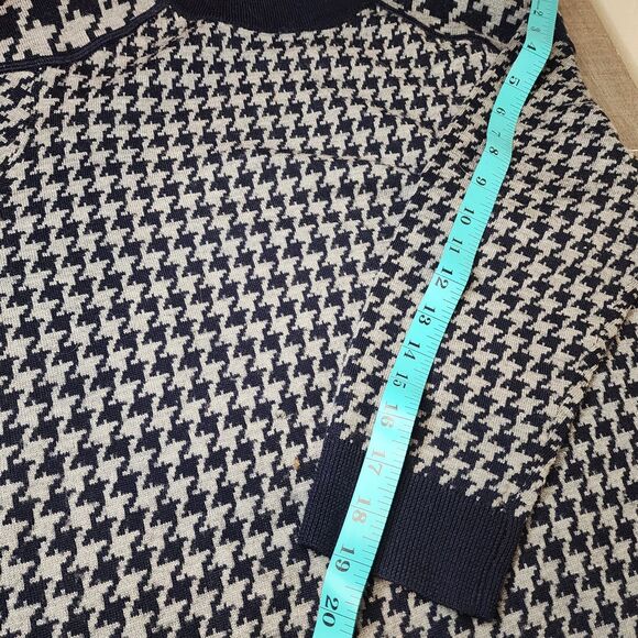 J Crew 100% Merino Wool Sweater Houndstooth Womens Large Navy Blue Gray - Picture 11 of 13